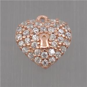 Sterling Silver heart pendant paved zircon, rose gold, approx 8mm [STS0180]