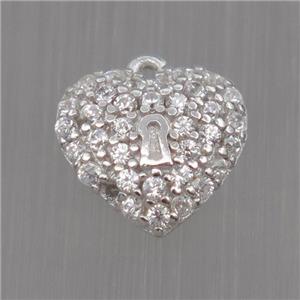 Sterling Silver heart pendant paved zircon, platinum plated, approx 8mm [STS0181]