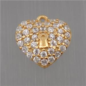Sterling Silver heart pendant paved zircon, gold plated, approx 8mm [STS0182]