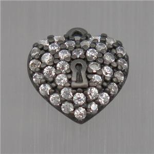 Sterling Silver heart pendant paved zircon, black plated, approx 8mm [STS0183]