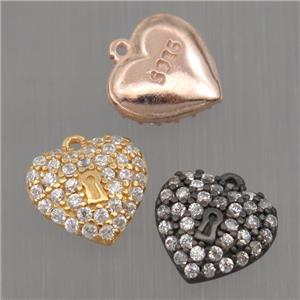 Sterling Silver heart pendant paved zircon, mixed color, approx 8mm [STS0184]