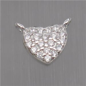 Sterling Silver heart pendant paved zircon, platinum plated, approx 7.5mm [STS0186]