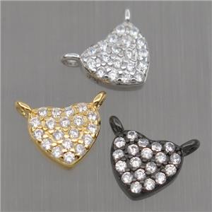 Sterling Silver heart pendant paved zircon with 2loops, mixed color, approx 7.5mm [STS0189]