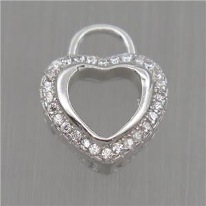 Sterling Silver heart pendant paved zircon, platinum plated, approx 10-11mm [STS0190]