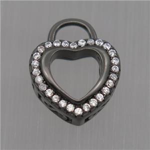 Sterling Silver heart pendant paved zircon, black plated, approx 10-11mm [STS0192]