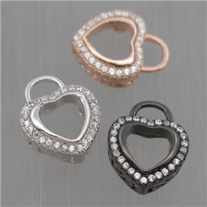 Sterling Silver heart pendant paved zircon, mixed color, approx 10-11mm [STS0193]
