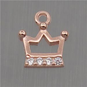 Sterling Silver crown pendant paved zircon, rose gold, approx 7-8mm [STS0194]