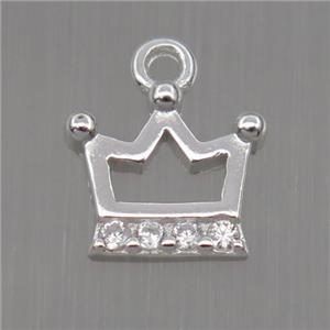 Sterling Silver crown pendant paved zircon, platinum plated, approx 7-8mm [STS0195]