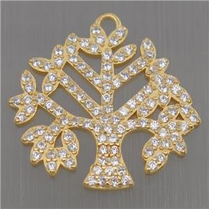 Sterling Silver pendant paved zircon, tree of life, gold plated, approx 18-20mm [STS0200]