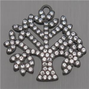 Sterling Silver pendant paved zircon, tree of life, black plated, approx 18-20mm [STS0201]
