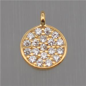 Sterling Silver circle pendant paved zircon, gold plated, approx 7mm dia [STS0208]