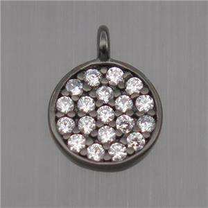 Sterling Silver circle pendant paved zircon, black plated, approx 7mm dia [STS0209]