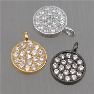 Sterling Silver circle pendant paved zircon, mixed color, approx 7mm dia [STS0210]