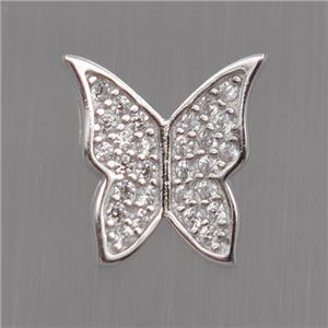 Sterling Silver butterfly beads paved zircon, platinum plated, approx 8.5-10.5mm [STS0212]