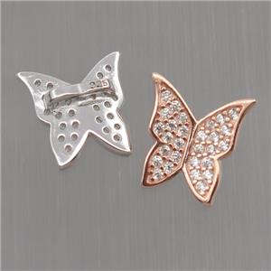 Sterling Silver butterfly beads paved zircon, mixed color, approx 8.5-10.5mm [STS0214]
