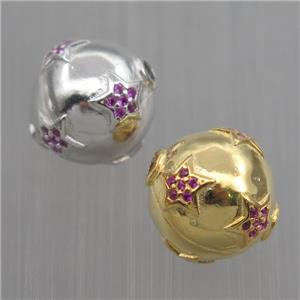 Sterling Silver round beads paved zircon, star, mixed color, approx 12mm dia [STS0220]