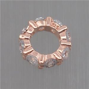 Sterling Silver beads paved zircon, rondelle, rose gold, approx 9mm dia [STS0221]