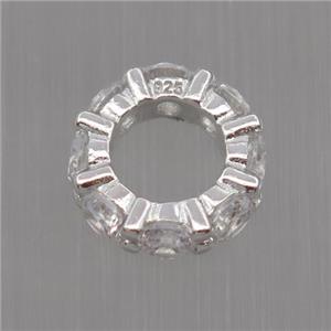 Sterling Silver beads paved zircon, rondelle, platinum plated, approx 9mm dia [STS0222]