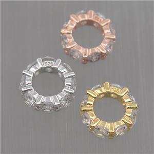 Sterling Silver beads paved zircon, rondelle, mixed color, approx 9mm dia [STS0224]