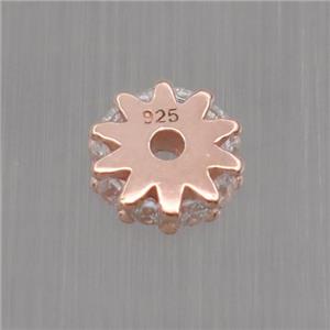 Sterling Silver beads paved zircon, rondelle, rose gold, approx 6mm dia [STS0225]