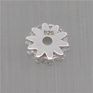 Sterling Silver beads paved zircon, rondelle, platinum plated, approx 6mm dia [STS0226]
