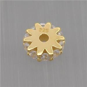 Sterling Silver beads paved zircon, rondelle, gold plated, approx 6mm dia [STS0227]