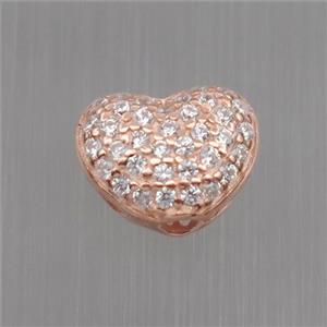 Sterling Silver heart beads paved zircon, rose gold, approx 9mm dia [STS0231]