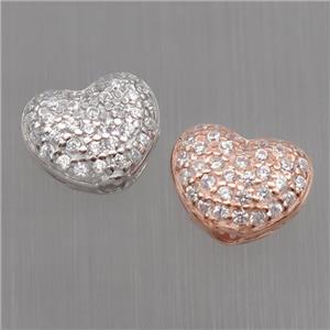 Sterling Silver heart beads paved zircon, mixed color, approx 9mm dia [STS0232]