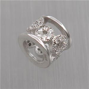 Sterling Silver tube beads paved zircon, platinum plated, approx 7.5-9.5mm, 6mm hole [STS0233]