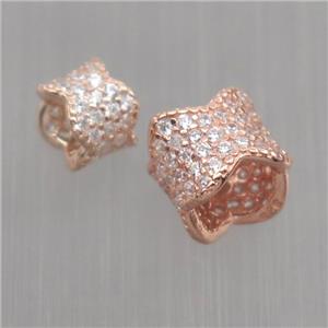 Sterling Silver beads paved zircon, rose gold, approx 5-6mm [STS0244-6MM]
