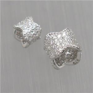 Sterling Silver beads paved zircon, platinum plated, approx 5-6mm [STS0245-6MM]