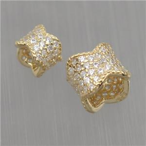 Sterling Silver beads paved zircon, gold plated, approx 5-6mm [STS0246-6MM]