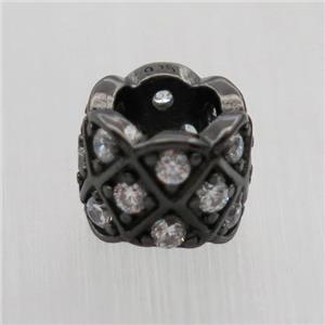 Sterling Silver column beads paved zircon, large hole, black plated, approx 6-8mm, 4.5mm hole [STS0251]