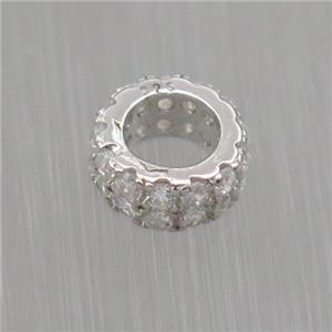 Sterling Silver beads paved zircon, rondelle, platinum plated, approx 6mm, 3.5mm hole [STS0253]