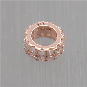 Sterling Silver beads paved zircon, rondelle, rose gold, approx 6mm, 3.5mm hole [STS0254]