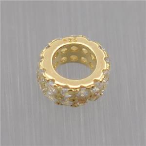 Sterling Silver beads paved zircon, rondelle, gold plated, approx 6mm, 3.5mm hole [STS0255]