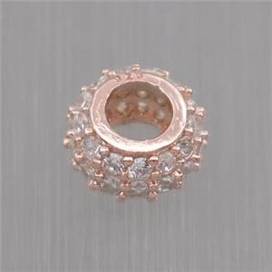 Sterling Silver beads paved zircon, rondelle, rose gold, approx 6mm, 3mm hole [STS0257]
