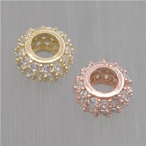 European style Sterling Silver beads paved zircon, rondelle, mixed color, approx 6mm, 3mm hole [STS0259]
