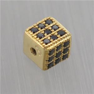 Sterling Silver cube beads paved zircon, gold plated, approx 5.5mm [STS0266]