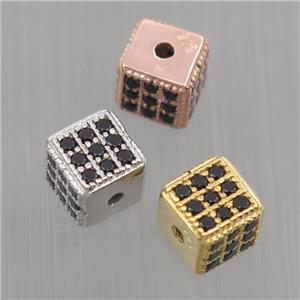 Sterling Silver cube beads paved zircon, mixed color, approx 5.5mm [STS0267]