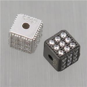 Sterling Silver cube beads paved zircon, mixed color, approx 5.5mm [STS0270]