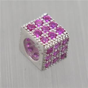 European style Sterling Silver cube beads paved zircon, platinum plated, approx 5x6x6mm, 4mm hole [STS0272]