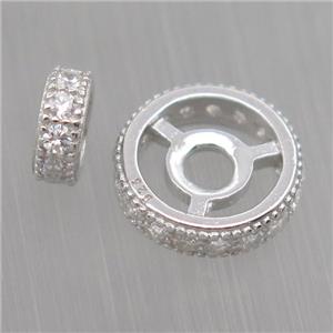 Sterling Silver rondelle beads paved zircon, platinum plated, approx 6mm dia [STS0283-6MM]