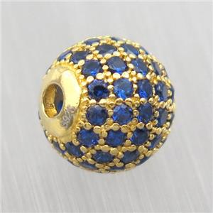 round Sterling Silver beads paved blue zircon, gold plated, approx 10mm dia [STS0287-10MM]