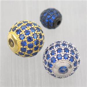 round Sterling Silver beads paved blue zircon, mixed color, approx 6mm dia [STS0289-6MM]
