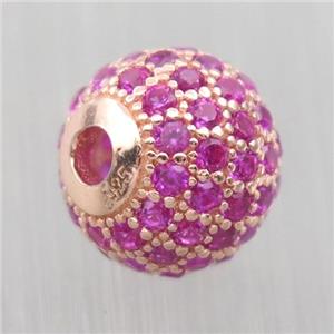 round Sterling Silver beads paved hotpink zircon, rose gold, approx 6mm dia [STS0290-6MM]
