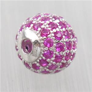 round Sterling Silver beads paved hotpink zircon, platinum plated, approx 8mm dia [STS0291-8MM]