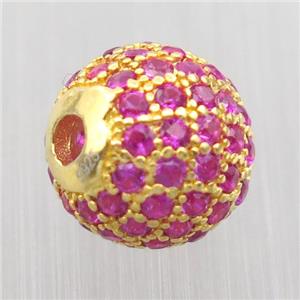 round Sterling Silver beads paved hotpink zircon, gold plated, approx 8mm dia [STS0292-8MM]