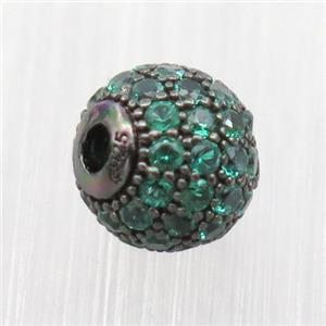 round Sterling Silver beads paved green zircon, black plated, approx 6mm dia [STS0297-6MM]