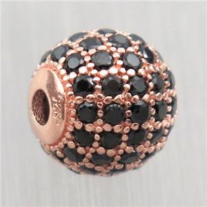 round Sterling Silver beads paved black zircon, rose gold, approx 6mm dia [STS0299-6MM]